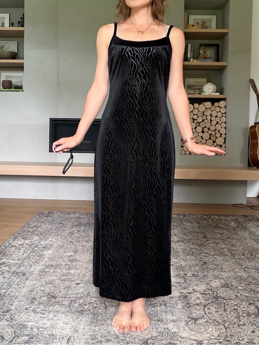 Vintage Joseph Ribkoff Black Velvet Slip Maxi Dress small - Picture 4 of 17